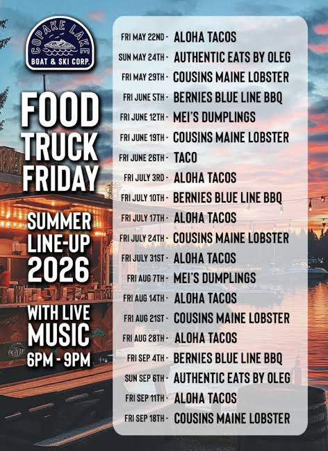 Copake Lake Boat and Ski Food Truck Friday 2026 summer lineup