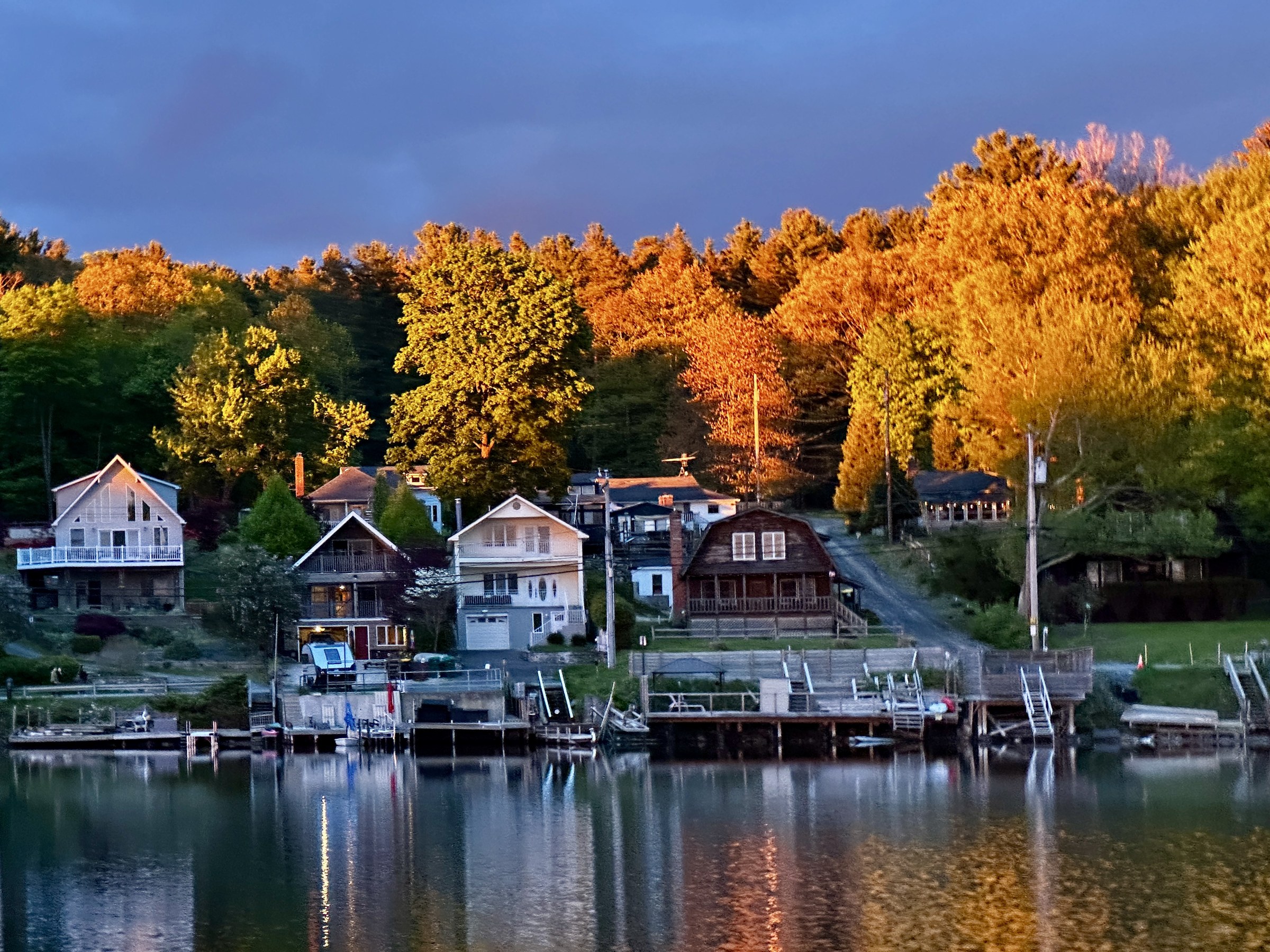 Lake homes on Copake Lake in the evening light
